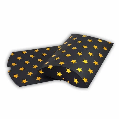 6 Kissenschachteln schwarz, Sterne gold groß, Kissenverpackungen pillow box - Bild 1 von 2