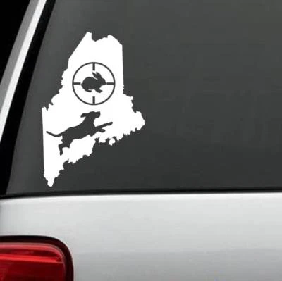C1154 Maine Beagle Dog Chasing Rabbit Decal Sticker Hunting Gun Sights - Image 1 of 3