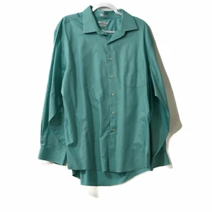 Van Heusen Lux Sateen Men Green Dress Shirt Button Up Regular Fit Long Sleeve 18 - Picture 1 of 10