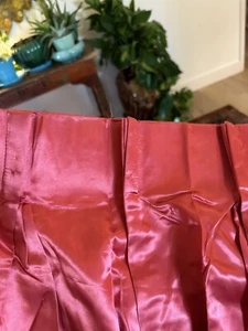 1 Vintage 1940s Silky Satin Curtain Panel Coral Red Pinch Pleat Lined 21x37x96 - Picture 1 of 9