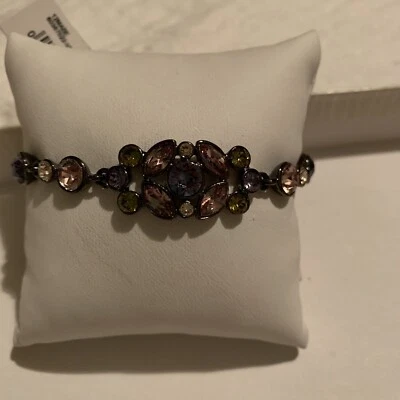 $68 GIVENCHY Swarovski Multi Color Crystal  Flex Bracelet  hematite  signed GB9 - Image 1 of 4