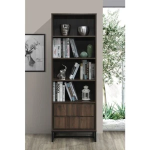 Dark Walnut 69" H Bookcase w/ Cabinet, 4-Tier Book Shelves Home Office Furniture - Picture 1 of 2