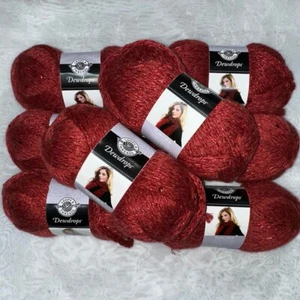 Posten 8 Schlaufen & Fäden Tautropfen Garn Acryl Mohair Granat rot gleiche Farbe Posten Garn - Bild 1 von 13