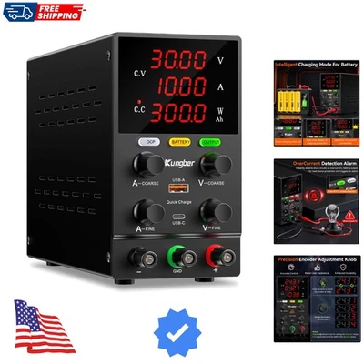 DC Power Supply Variable, 30V 10A Adjustable Switching Regulated DC Bench Pow... - Image 1 of 4