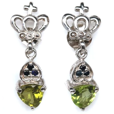 925 Sterling Silver 6 x 6 mm. Green Peridot & White Zircon Earrings - Image 1 of 4