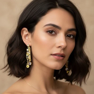 NEW Patricia Locke Gold / Tranquility Tightrope Crystal EARRINGS USA Handcrafted - Image 1 of 4