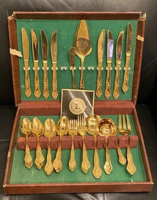 54 pc Vtg Lifetime Golden Giftware Cutlery 24K Gold Electroplate Service for 8 - Image 1 of 4