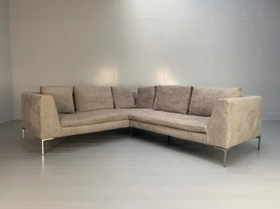 B&B Italia "Charles" L-Shape Sofa - In Pale Grey Boucle - Image 1 of 4