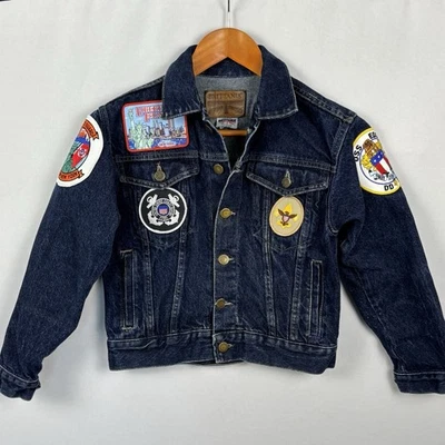 VTG 90's Youth Denim Jacket Patches Boy Scouts Coast Guard SZ Youth M 10-12 - Image 1 of 4