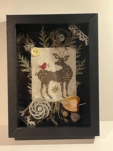 Christmas Shadow Box W/ Cross Stitch Deer & Cardinal, Jewelry & Natural Items - Picture 1 of 6