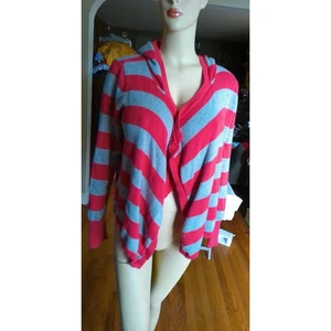 LARGE US POLO ASSN Pink & Gray Striped Hooded Cardigan - Picture 1 of 7