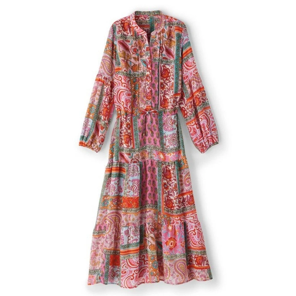 Soft Surroundings Pink Patchwork Drea Midi Dress Size Petite Small - Image 1 of 4