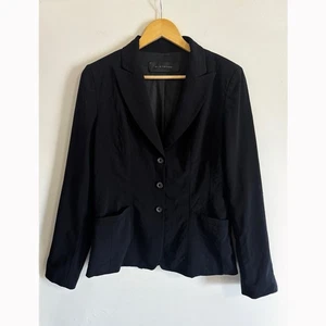 Elie Tahari Virgin Wool Fitted Blazer Jacket Womens Size 8 Black Chic Office - Picture 1 of 11