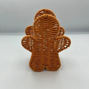 Wicker Gingerbread Man Figurine Basket Holder Decorative Boho Home Decor - Picture 1 of 8