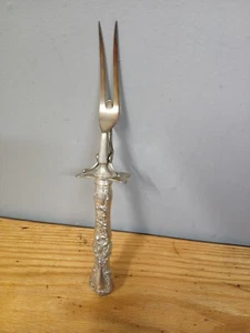 ANTIQUE SILVER Plated FLORAL HANDLED Meat SERVING FORK W/STAND - Picture 1 of 8