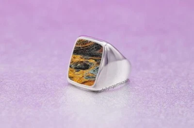 Anel de jaspe pietersita anel de prata esterlina para homens presente anel de namorados - Imagem 1 de 3