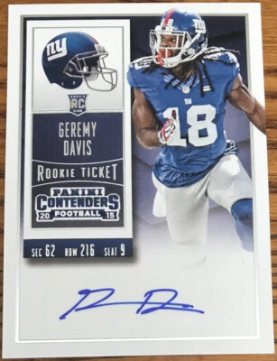 2015 Panini Contenders Rookie Autograph Geremy Davis #256 New York Giants - Image 1 of 2