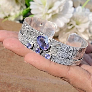 Faceted Amethyst Gemstone 925 Sterling Silver Cuff Bangle For Every Occasion - Picture 1 of 9