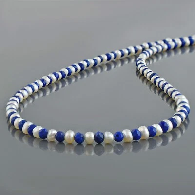 Set Regalo Di Collana A Catena Con Piccole Perle Di Acqua Dolce E LAPIS LAZULI - Immagine 1 di 4