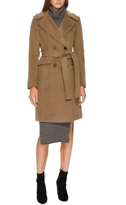 Usado en Excelente Condición Diane von Furstenberg Abrigo de Lana Cintura Corbata Caqui Británico, Talla 12 Foto 1 de 4