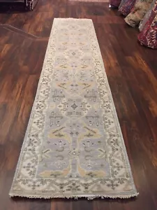 Gray Hand Knotted Kazak Oushak Geometric Area Rug Carpet Runner 2’8”x11’10”,#58 - Picture 1 of 12