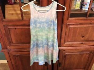 SO Favorite Skater Dress Girls Size L 10/12 Sleeveless Purple Blue Green Stars - Picture 1 of 3