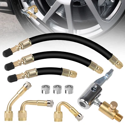 10pcs Universal Tire Valve Extension Kit w/ Hose & Angles Stem Extender Car Bike - Image 1 of 4