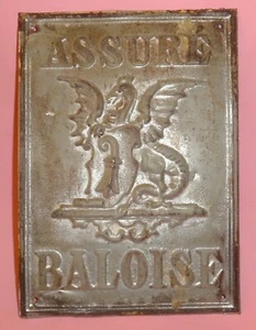 ASSURE BALOISE SWITZERLAND INSURANCE ASSURANCES TIN METAL EMBOSSED SIGN 1930's - Picture 1 of 7