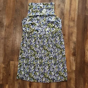 J. Jill Granit Water Floral Dress Medium Petite 118072 Blue Green Pleat Sheath - Picture 1 of 5