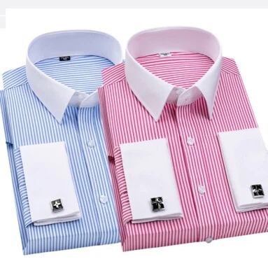 Mens Dress Shirts The White Collar Luxury Slim Fit French Cuff Formal Shirts Top - Image 1 of 4