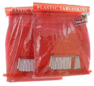 Lot of 2 Red Table Skirts 29" x 14' Plastic Table Skirt Party Decoration Cover - Picture 1 of 4