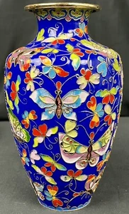 HERMOSO JARRÓN CLOISONNE CHINO DE ALAMBRE TRENZADO ÚNICO DE 8 - Imagen 1 de 10