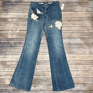 Pilcro and the Letterpress High Rise Trouser Bootcut Medium Wash Floral 29 NWT - Picture 1 of 12