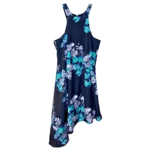 Kiind Of Larisa Dress Size Medium Jet Black Green Floral Asymmetrical Halter - Picture 1 of 5