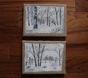 1 Set, Tree, Winter, Mountain, Original Acrylic Painting, Signed, 8x6 inches - Picture 1 of 1