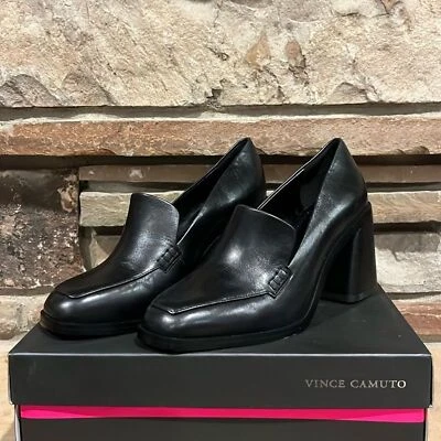 Mocasín de cuero negro Vince Camuto Celsi tacón bloque Foto 1 de 4