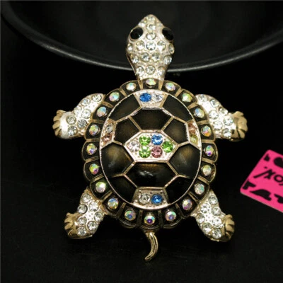 Precioso broche prendedor con diamantes de imitación esmalte negro cristal tortuga moda mujeres Foto 1 de 3