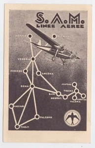 ITALIA S.A.M. POSTAL ESTILO PÓSTER ART DECO DE AEROLÍNEA - Imagen 1 de 2