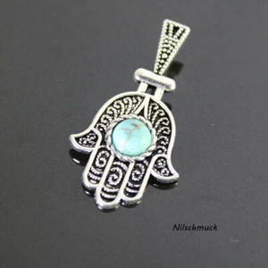 Fatimas Hand Charm Anhänger türkis Turquoise Tibetan Silver Retro 13.5x33mm - Bild 1 von 1
