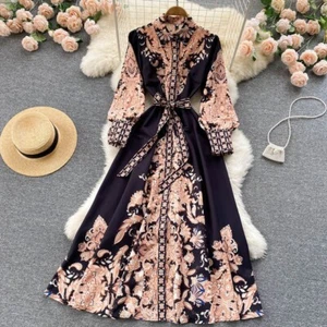 Spring Autumn Elegant Women Long Sleeve Vintage Floral Print Long Dress m-xxl - Picture 1 of 4