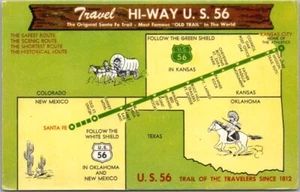 Vintage 1961 "Travel HIGHWAY U.S. 56" Map Postcard New Mexico Oklahoma Kansas - Bild 1 von 2