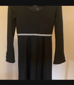 New Girls Size 12 Black Dress Pearl Rhinestone Waist -decor sleeves -formal - Picture 1 of 3
