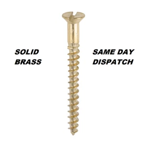 SOLID BRASS SLOTTED COUNTERSUNK WOOD SCREWS ALL GAUGES/SIZES 2,3,4,6,8,10,12 - Picture 1 of 3