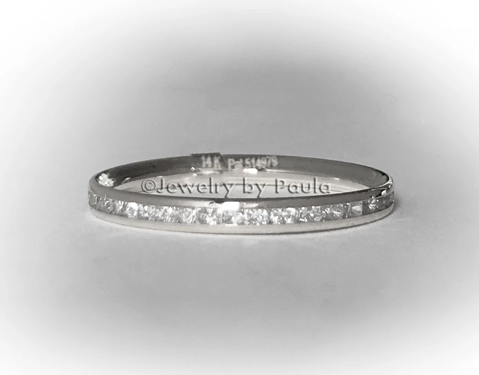 14k Solid Gold Lab Created Diamond Eternity Stackable Ring Endless Wedding Band - Image 1 of 4