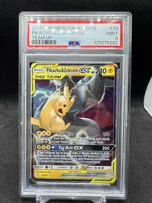 Pokemon Pikachu & Zekrom GX 33/181 Full Art Holo Tag Team Sun & Moon PSA Mint 9 - Image 1 of 2