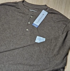 Saddlebred Mens Comfort Flex Henley Shirt Size L Brown NEW - Picture 1 of 11