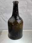 59668 Old Vintage Antique Black Glass Bottle Freeblown Mallet Sealed Onion