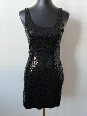 Venus Little Black Party Dress Paillette Sequin Stretch Sexy Bodycon Size Small - Image 1 of 4