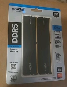 Crucial Pro 128GB Kit (2x64GB) DDR5 RAM, 5600MHz | CP2K64G56C46U5 - NEW! - Picture 1 of 2