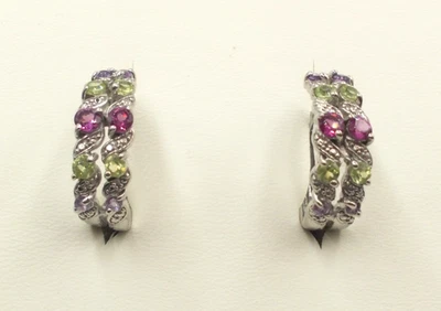 Peridot, Granat, Tansanit- Ohrringe, Ohrhänger,  Sterlingsilber 925 - Bild 1 von 4